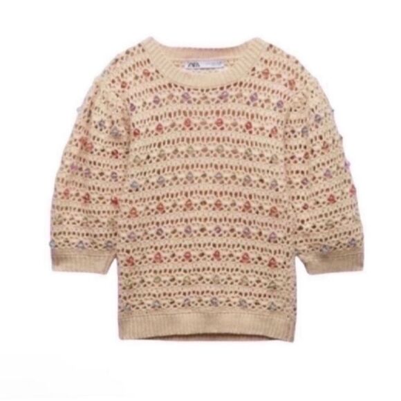 Zara Beige Beaded Sweater(Size Small) - Picture 2 of 8